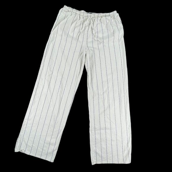 Jilzarah Pants - Zara Linen Blend Striped Wide Leg Pants L Pinstripe Pull On Boho Coastal Beach